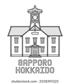 Illustration vector symbol of Sapporo city in Hokkaido Japan with famous landmark Sapporo clock tower drawing in black and white vector