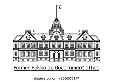 Illustration vector symbol of Sapporo city in Hokkaido Japan with famous landmark Former Hokkaido government office drawing in black and white vector