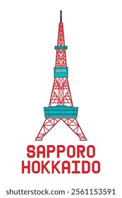 Illustration vector symbol of Sapporo city in Hokkaido Japan with famous landmark Sapporo city TV tower 