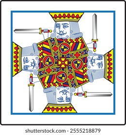 Illustration vector of symmetrical 4 Kings cartoon in square card