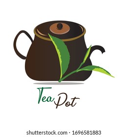 illustration vector of tea pot  and leaves of tea.artistic design images
