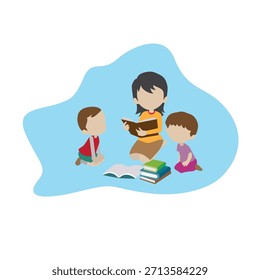 El Vector de ilustración está enseñando a los niños a leer libros