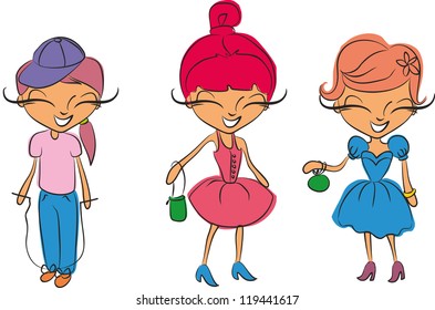 illustration vector teenage girl set