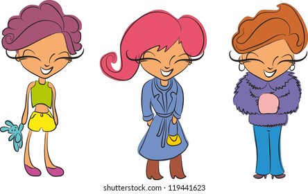 illustration vector teenage girl set