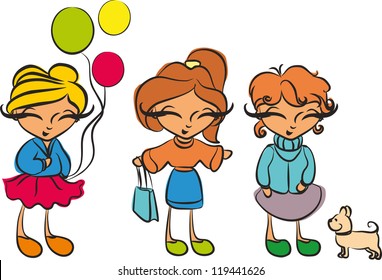 illustration vector teenage girl set