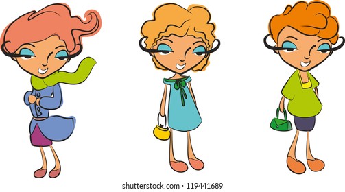 illustration vector teenage girl set