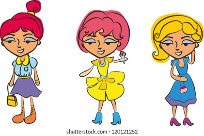 illustration vector teenage girl set