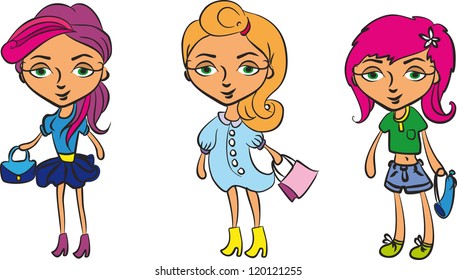 illustration vector teenage girl set