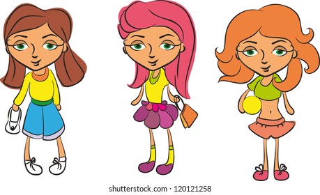 illustration vector teenage girl set