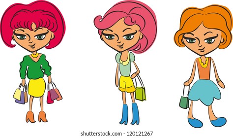 illustration vector teenage girl set