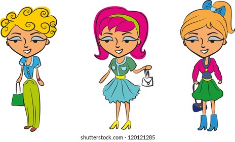 illustration vector teenage girl set