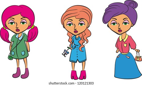 illustration vector teenage girl set