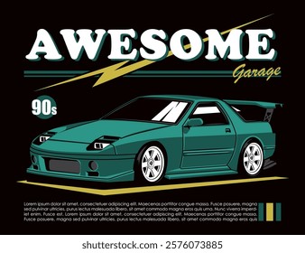 illustration vector for tees with 90s car design graphic 