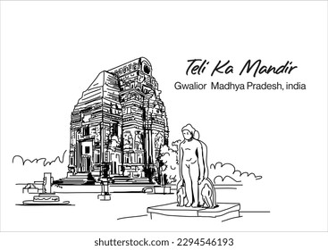 illustration vector of teli ka mandir gwalior, madhya, pradesh, india