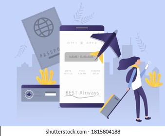 Illustration vector template of Book your flight. Modern flat design concept for web page design for website and mobile website. Easy to edit and customize. Vector illustration. Ticket booking