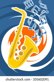 Illustration in vector - Template music posters depicting a saxophone and musical notes