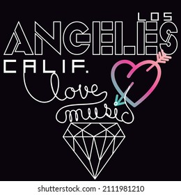 Illustration vector text california and diamond design with gradient heart.