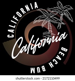 Illustration vector text California La Joya beach palms and vulcan sketch summer design