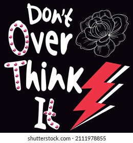 Illustration vector text do not over think it with thunder and lotus background rhinestones outline