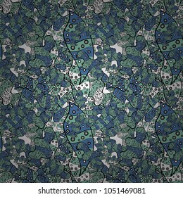 Illustration. Vector texture. Doodles on a blue, neutral and black colors. Seamless pattern Beautiful fabric background.