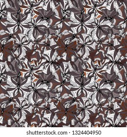 Illustration. Vector texture. Doodles on a white, gray and brown colors. Seamless pattern Beautiful fabric background.