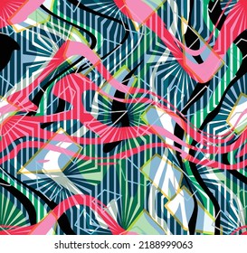 Illustration. Vector texture. Doodles on a blue, neutral and black colors. Seamless pattern Beautiful fabric background.
