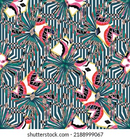 Illustration. Vector texture. Doodles on a blue, neutral and black colors. Seamless pattern Beautiful fabric background.
