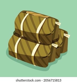 Illustration vector Thai dessert, Khao Tom Mud, mud Candy, 
   Thai filled with coconut milk and banana on a green background.
