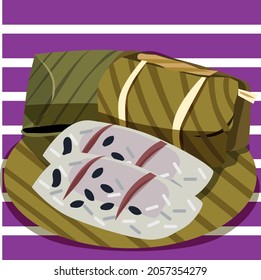 Illustration vector Thai dessert, Khao Tom Mud, mud Candy, 
Thai filled with coconut milk and banana come to many branches