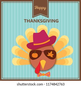 Illustration vector of Thanksgiving design with turkey bird on retro style background.