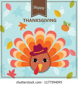 Illustration vector of Thanksgiving design with turkey bird on autumn pattern background.
