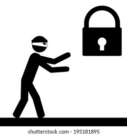 Illustration (vector) of a thief that is trying to crack a lock.