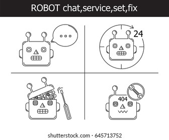 illustration vector thin line of robot working concept.