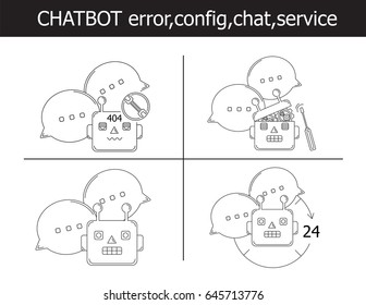 illustration vector thin line set icon of chat bot working.  