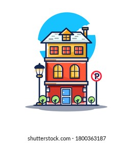 illustration vector of a third floor building, street lights, no parking, premium illustration, EPS10, product, etc.