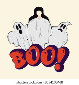 Illustration vector three characters ghost of Halloween