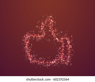 Illustration of Vector Thumbs Up Icon. Wireframe Mesh Technology Polygonal Okay Sign. Hand Icon with Finger Pointing Up