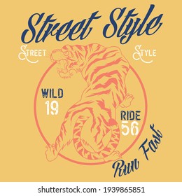 Ilustración de tigre vector con texto en estilo de patín con fondo