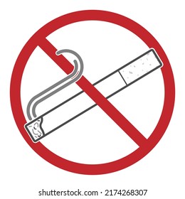 Illustration vector of tobacco smoking cigarette in a red crossed-out circle. Isolated on white background. No smoking sign