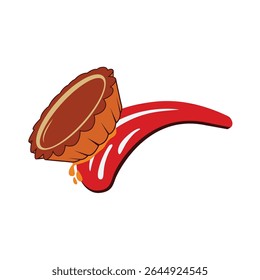 Illustration vector of a tongue dripping saliva while licking a sweet cake. Good for ikon design etc