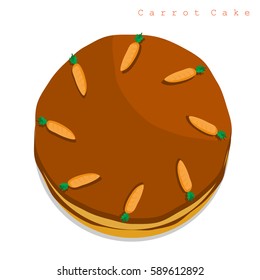 Illustration vector of top view whole chocolate carrot cake isolated on white background