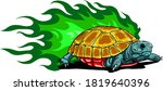 Illustration of Vector Tortoises with green flames