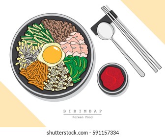 Illustration vector of tradition Korea food set menu on white background