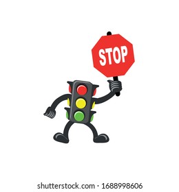 Illustration Vector of traffic light and stop signboard