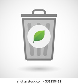 Illustration of a vector trash can icon with a green  leaf
