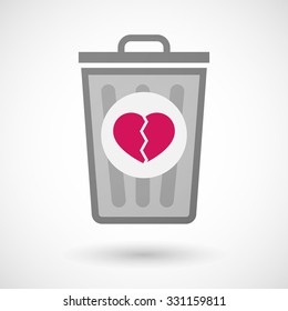 Illustration of a vector trash can icon with a broken heart