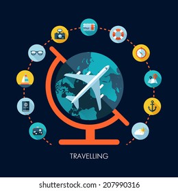 Illustration of vector travel flat design composition