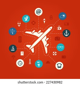 Illustration of vector travel flat design composition with long shadows