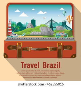 illustration vector. Travel the world . Travel around brazil. Travel and Famous Landmarks in brazil architecture design.