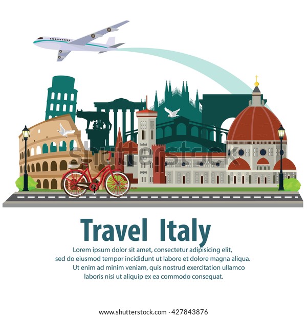 illustration vector. Travel the world by plane. Travel\
around italy by plane. Travel and Famous Landmarks in  italy\
architecture design.\
